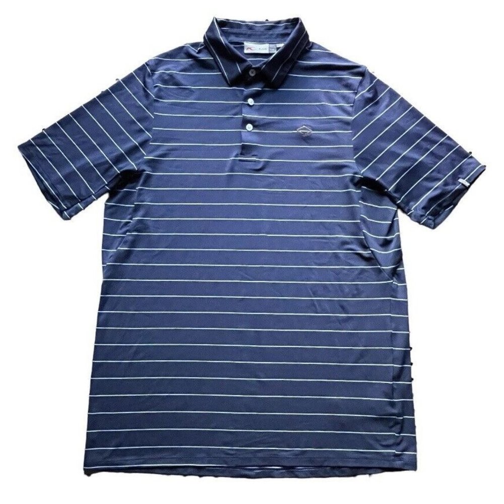 KJUS Golf Polo Shirt Navy Blue Logo Striped Size 50/M Men EUC